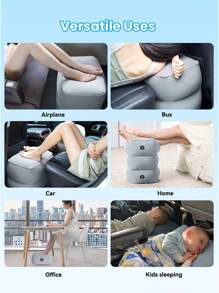 1pc Inflatable Foot Rest Pillow, Press-To-Inflate, Ultra-Lightweight & Foldable, Suitable For Airplane, Train, Car, Business Travel, Napping, Adjustable Air Footrest, Unisex, Travel Essential, Travel Accessory, Beach Vacation, Summer Travel, School Supplies, Back To School - Grey - View 5