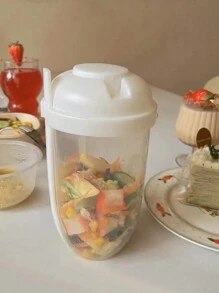 1套/低脂沙拉杯套裝,pp材質沙拉杯附叉子和醬料瓶,適用於攜帶式郊遊,適用於上班族和學生族群 - 白色 - 查看 3
