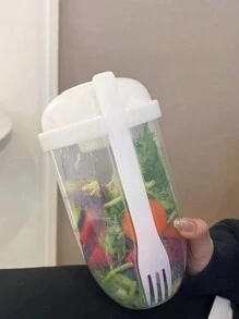 1套/低脂沙拉杯套裝,pp材質沙拉杯附叉子和醬料瓶,適用於攜帶式郊遊,適用於上班族和學生族群 - 白色 - 查看 4
