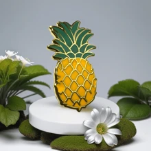 Pineapple Fruit Enamel Lapel Pin Casual - Yellow - View 2
