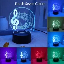 3d Music Lover Acrylic Panel Led Night Light, 7 Colors Changing With Smart Touch And Black Base, Mini Table Lamp For , Rocker, Music Fan - Black and White - View 1