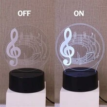 3d Music Lover Acrylic Panel Led Night Light, 7 Colors Changing With Smart Touch And Black Base, Mini Table Lamp For , Rocker, Music Fan - Black and White - View 8