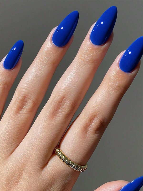 Instantly Upgrade Your Look With 24pcs Press On Nails Medium Almond Simplicity Solid Color Blue Nails Full Cover False Nail For Women And Girls 1pc Nail File & 1sheet Tape Nail Supplies