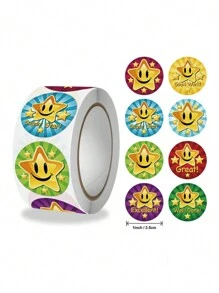 500個/卷五角星鼓勵卡通貼紙,獎勵貼紙,禮品聚會標籤,適用於獎勵學生和兒童,禮物包裝,節慶裝飾,適用於禮品店,玩具店,文具店,咖啡店和花店。 - 黑色 - 查看 1