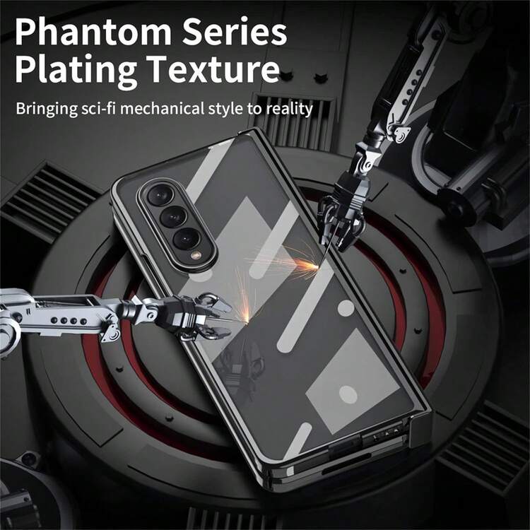 1入組黑色框鍍金防刮硬質PC手機殼，適用於三星Galaxy Z Fold5/Z Fold4/Z Fold3/Z Fold2/Z Filp5/Z Filp4/Z Filp3，具有抗黃變、防震、防指紋和透明特性 - 黑色 - 查看 2