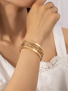 1只迷人的簡約時尚金屬幾何形狀開口手鐲,適合女性 - 金黃色 - 查看 9