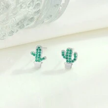 OMID 1對925純銀仙人掌造型耳環,鑲有鑽石細節,時尚、優雅、適合女性日常佩戴。 - 耳釘 - 查看 6