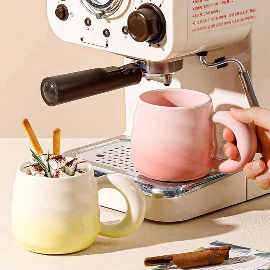 1入組380ml漸層螺紋陶瓷杯，情侶咖啡杯，創意汽車色素馬克杯，早餐杯，馬卡龍奶杯，奶油甜點冰淇淋杯 - 杏花粉 - 查看 1