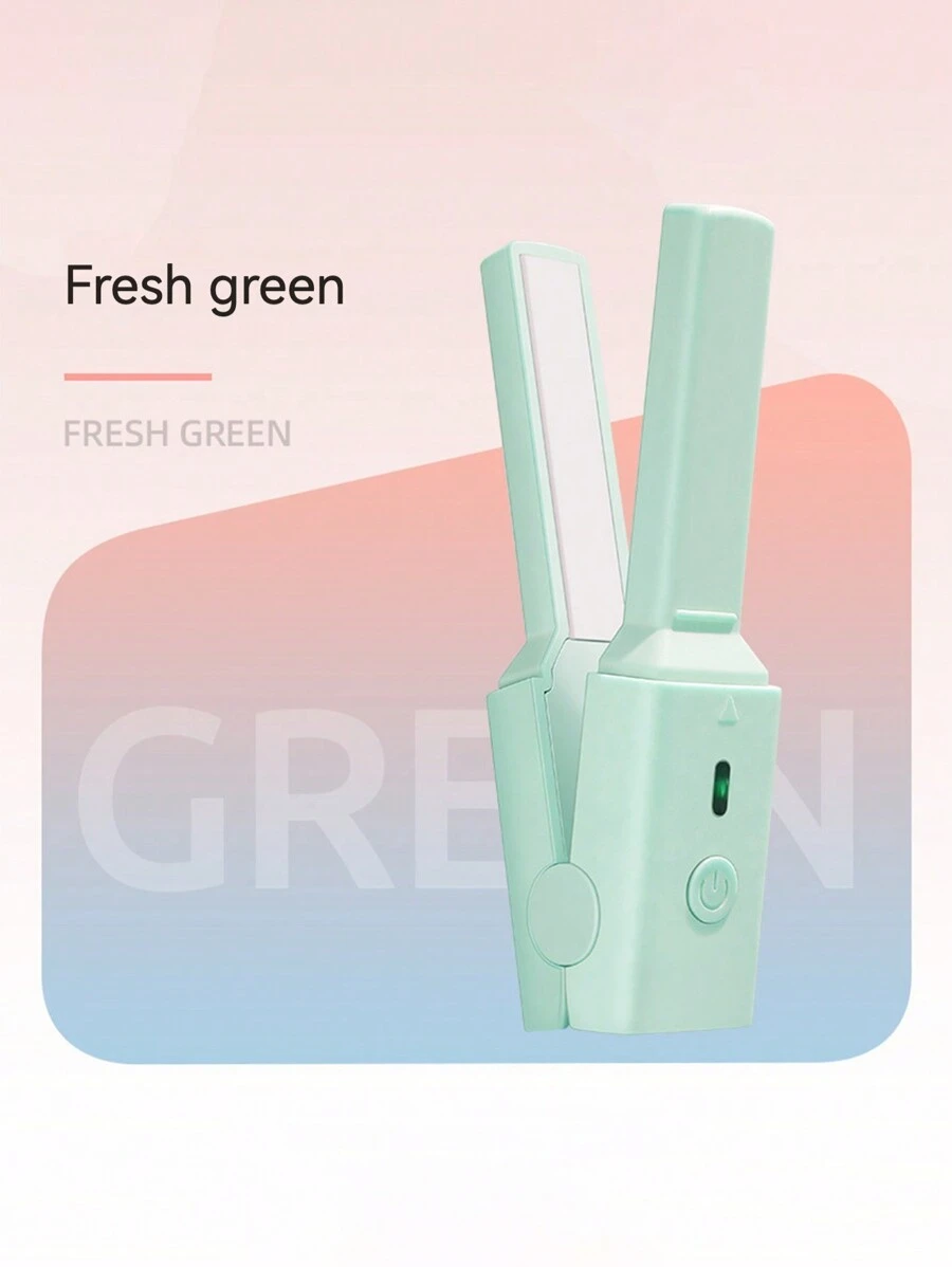 1 Usb 充電式迷你直髮器,拉直捲髮兩用,不損壞發電夾板,30 秒快速熱定形,持久 - 綠色 - 查看 1