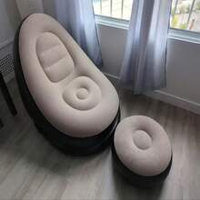 1套充氣休閒沙發椅與腳凳，可摺疊躺椅，慵懶沙發，適用於戶外（卡其色） - 卡其色 - 查看 3