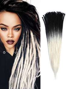 黑色到白色漸層粗單頭假發辮延伸8入組24英寸手工合成假辮束,適用於女性 - 拼色 - 查看 1
