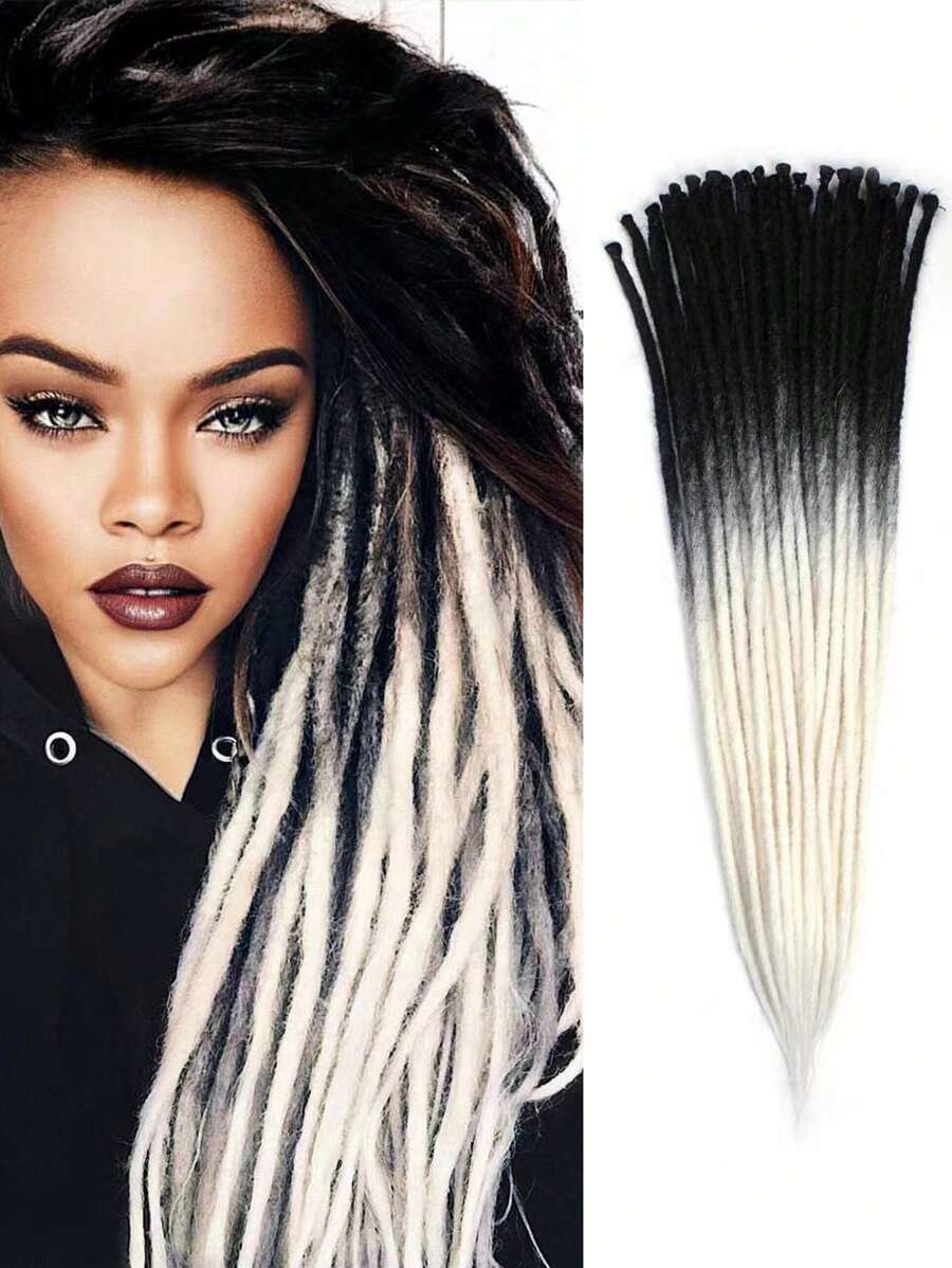 黑色到白色漸層粗單頭假發辮延伸8入組24英寸手工合成假辮束,適用於女性 - 拼色 - 查看 1