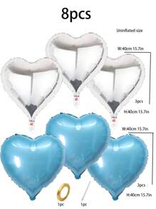 6 件浪漫婚礼浅蓝色和银色装饰气球，创意生日求婚卧室场景用品 + 2 个配件 - 彩色 - 查看 3