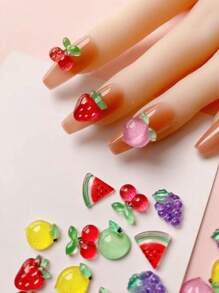 30片/包 树脂卡通水果造型装饰片，樱桃、西瓜、草莓、芒果，DIY美甲装饰，夏季美甲用品，美甲宝石 - 彩色 - 查看 5