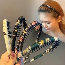 1pc 2024 Korean Floral Comb Headband, Full Covered With Teeth & Pressing Style Hair Clip For Women, Face Washing Hair Accessory - j - View 2