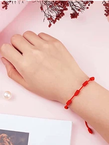 PULSERA  DE LOS 7 NUDOS / PARA LA BUENA SUERTE Y PROTECCION / 3 piezas por paquete. Elige el color de tu preferencia. - Rojo - Ver 2