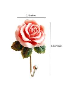 1pc Resin Rose Shaped Hook, European Style Retro Gold Home Decoration Hook, Suitable For Living Rooms, Kitchens, Bedrooms, And Other Places - Pink - View 2