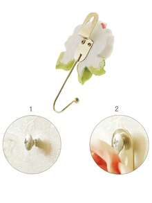 1pc Resin Rose Shaped Hook, European Style Retro Gold Home Decoration Hook, Suitable For Living Rooms, Kitchens, Bedrooms, And Other Places - Pink - View 4