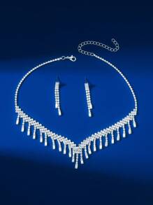 3入組飾品套裝包括鑽石項鏈和耳環 - 銀色 - 查看 2