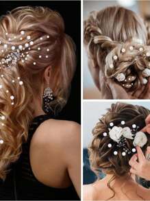 14入組珍珠和鑽石裝飾貼式珠寶,適用於頭髮、身體、眼睛、指甲和臉部 - 白色 - 查看 4