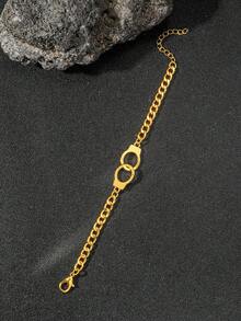 1pc Men'S Antique Silver Alloy Handcuff Bracelet - Yellow Gold - View 2