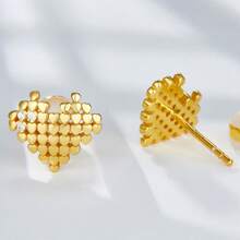 1對時尚豪華18k鍍金925純銀多心型耳釘,配有鋯石裝飾和獨特開口設計,適合女性日常穿戴 - 金黃色 - 查看 5