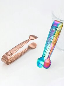 1 Kẹp đá bằng thép không gỉ có vỏ hoa hồng và viên đường, thích hợp cho lát chanh nhỏ và viên đá, mùa hè, bộ mùa hè, cho ngoài trời, cắm trại - Bạc - Xem 8