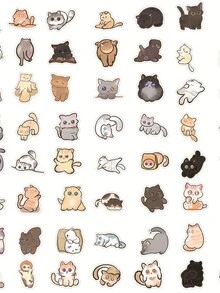 60入組卡通動物水墨畫小貓塗鴉貼紙,適用於行李、防水手機殼和兒童獎勵貼紙 - 彩色 - 查看 10