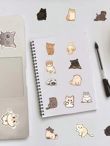 60入組卡通動物水墨畫小貓塗鴉貼紙,適用於行李、防水手機殼和兒童獎勵貼紙 - 彩色 - 查看 2