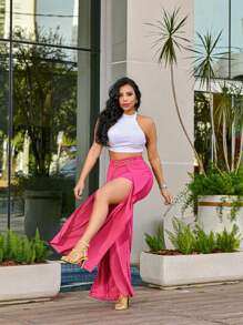 Women Pants - 玫紅色 - 查看 3