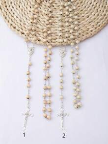 1新款歐美時尚百搭樹脂球珠圖案串珠聖母十字項鍊秋冬毛衣鏈適合感恩節禮物 - 彩色 - 查看 2