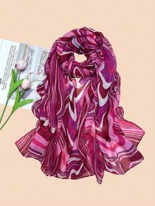 1 條女簡約粉紅印花圍巾,時尚優雅,春秋冬季節,保暖防曬,百搭 - 玫紅色 - 查看 1