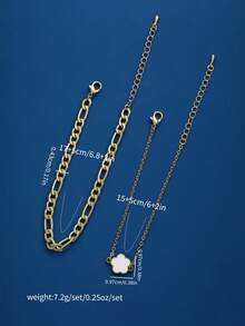 2pcs Elegant Copper Five Petal Floral Chain Bracelet For Women, Perfect For Daily Wear, Date, Thanksgiving, Christmas Gift - White - View 5