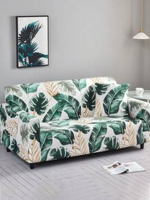 1pc Modern Style Polyester Fiber Fabric Full Cover Sofa Slipcover With Green Tree Leaf Pattern, Machine Washable, Four Seasons Universal - Green - View 6