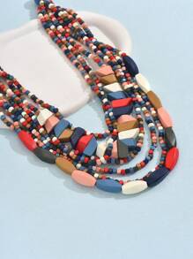 1入復古波西米亞風格彩色木質領鍊,優雅時尚女士和少女的休閒飾品 - 彩色 - 查看 4