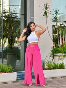 Women Pants - 玫紅色 - 查看 2