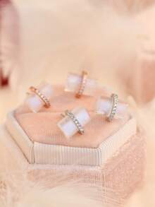 925純銀天然月光石,立方氧化鋯鋯紋圓釘耳環1對,復古風格,適合女性日常穿搭 - 銀色 - 查看 2