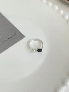 1個時尚復古風格s925純銀細膩黑玉開口戒指,獨特設計,女性日常聚會飾品的好選擇 - 銀色 - 查看 4