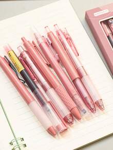 7支/盒 自動按壓筆,純色,墨水快乾,適合解決問題(如考試),附時尚日式筆尖,附黑碳筆(1盒) - 酒紅色 - 查看 7