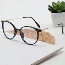1pc Oval Shaped Fashion Computer Glasses, Eyewear For Daily Use, Computer, Gaming - Black - View 3