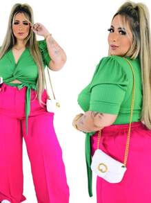 Women Pants - 玫紅色 - 查看 1