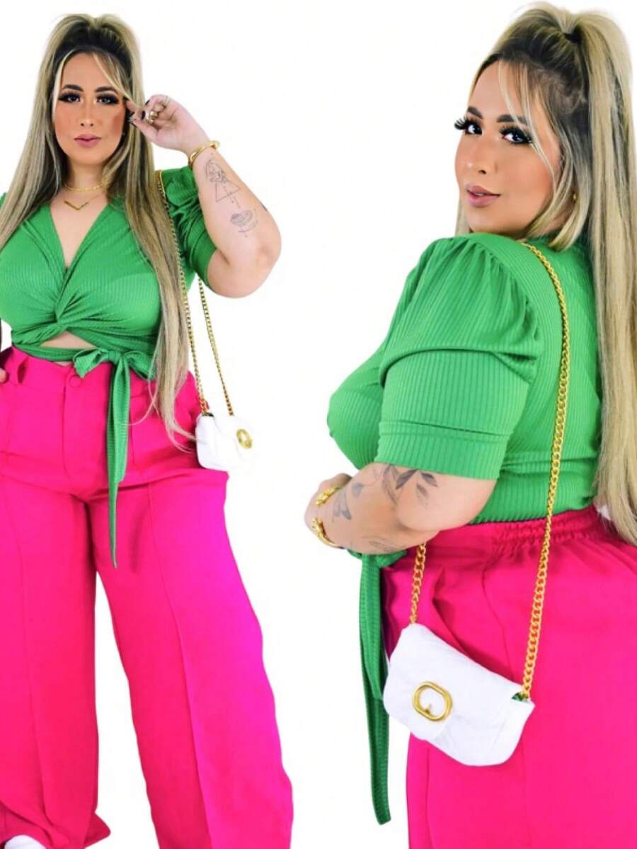 Women Pants - 玫紅色 - 查看 1