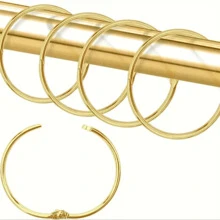10 piezas Ganchos redondos a presión para cortina de ducha, anillos metálicos para cortina de ducha, ganchos para cortina de ducha a prueba de óxido que se deslizan suavemente, accesorios de baño, decoración de baño del hogar para el verano - Dorado - Ver 1