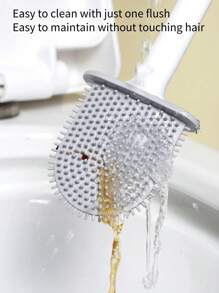 1 pieza Cepillo de baño de goma negro, herramienta de limpieza para el baño del hogar, montado en la pared sin perforar, decoración de baño de verano