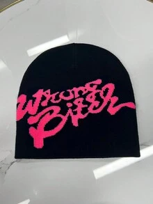 1入組黑色中性滑雪帽,粉紅色標誌和y2k靈感印花,wnung針織無邊帽子,適用於冬季室外活動和日常穿著 - 黑色 - 查看 5