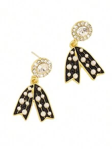 高档优雅全钻装饰个性时尚流苏耳环，蝴蝶造型，新款，女士款 - 黑與白 - 查看 5