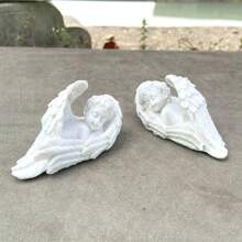 2入組睡覺天使樹脂工藝品,適用於戶外花園天使紀念品、兒童、辦公室家具和家居裝飾,可愛的守護天使樹脂工藝品 - 白色 - 查看 6