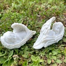 2入組睡覺天使樹脂工藝品,適用於戶外花園天使紀念品、兒童、辦公室家具和家居裝飾,可愛的守護天使樹脂工藝品 - 白色 - 查看 5