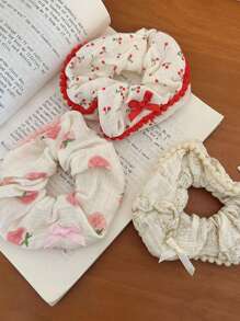 1 件女士多色绒球花朵蕾丝樱桃草莓熊印花蝴蝶结布甜美可爱发带 - 彩色 - 查看 2