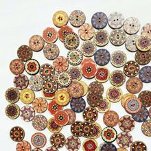 50pcs/Pack Colored Drawing Totem Flowers Wooden Button DIY Crafts Handwork Sewing Decoration Buttons - Multicolor - View 7